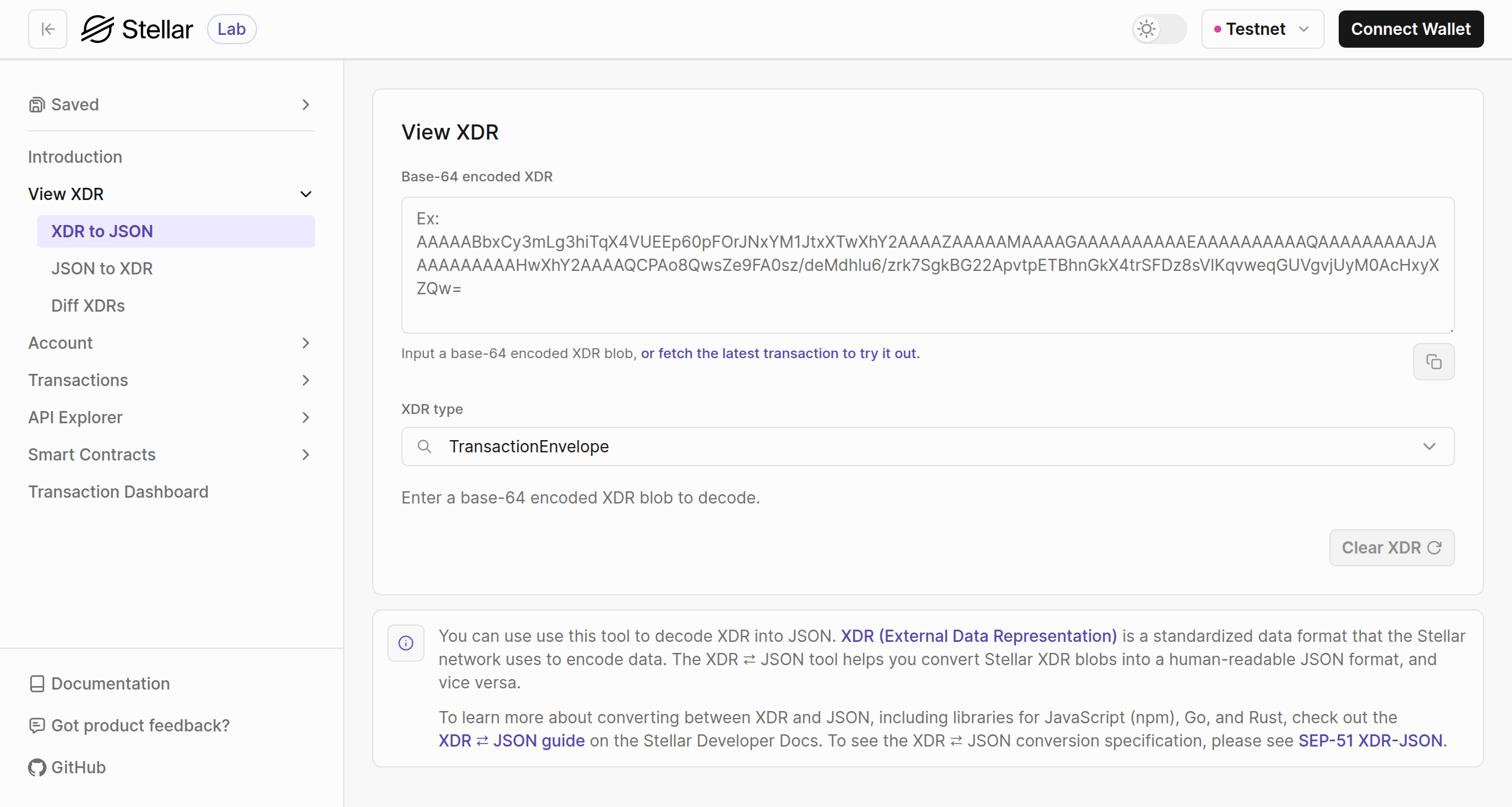 Lab: XDR to JSON page